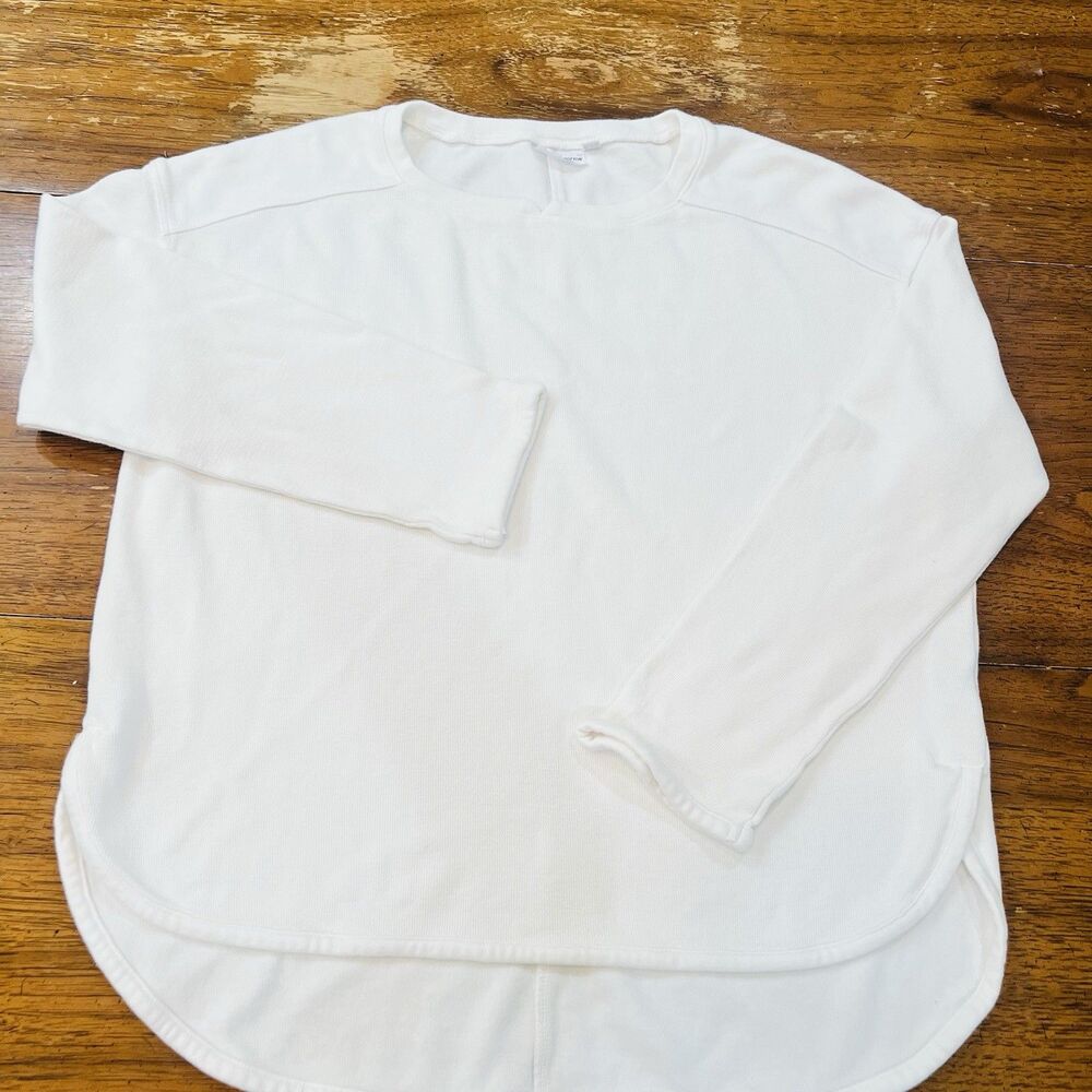 Prairie Cotton Womens XS Top White Ribbed Knit Long Sleeve Made in USA Pullover